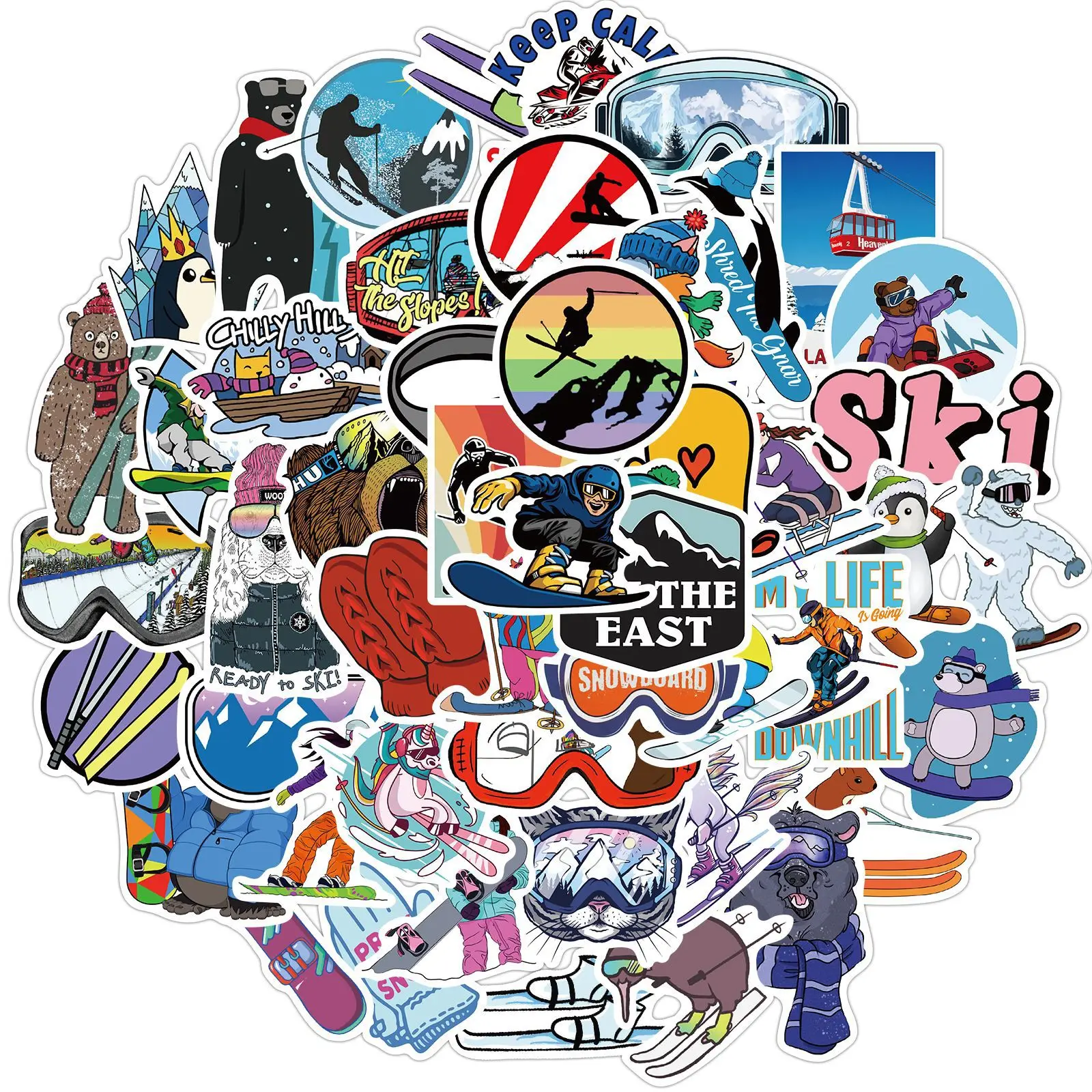 50PCS  cartoon skiing Stickers Vinyl Waterproof cute sticker DIY Decorations for netbook skateboard