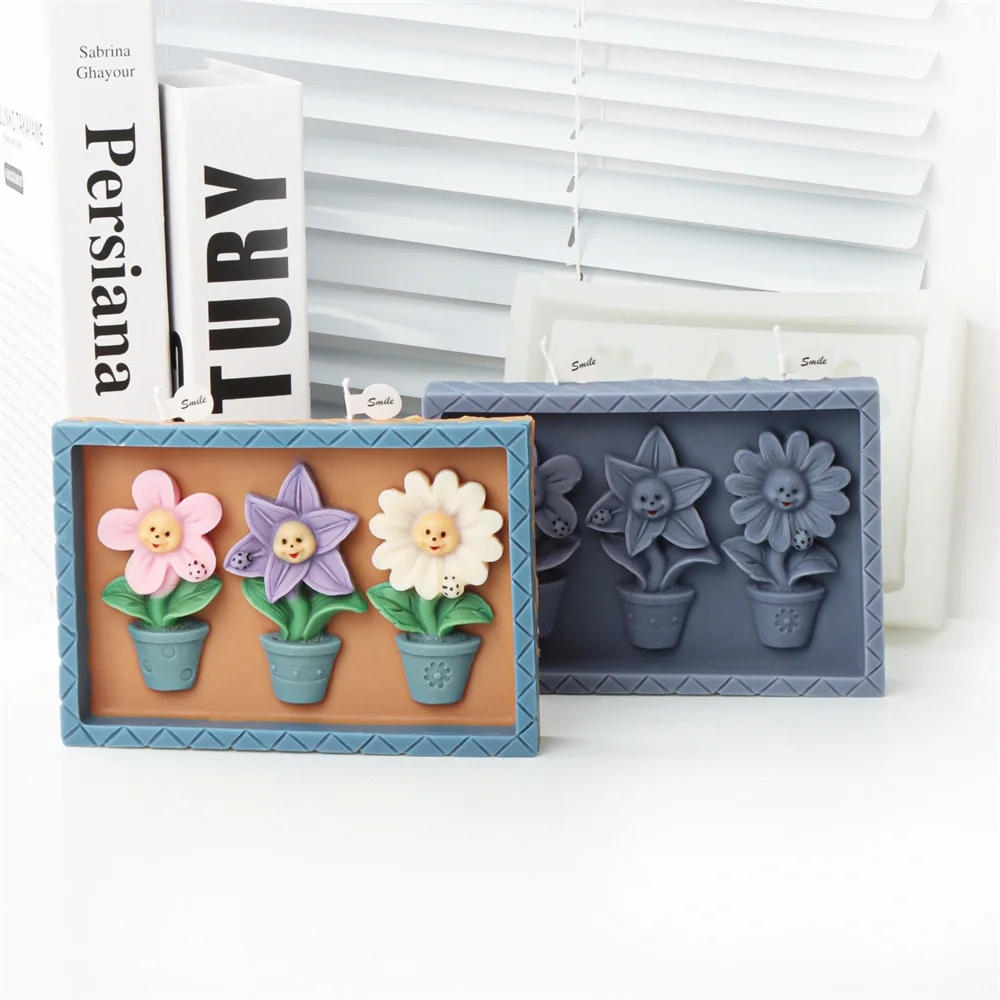 Silicone Sunflower Photo Frame Candle Mold Celebrity Painting VanGogh Flower Pot Relief Resin Soywax Plaster Tool DIY Home Decor