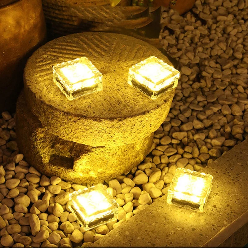 LED Brick Light Outdoor Solar Ground Lamp Solar Tile Glass Light Garden Landscape Backyard Veranda Swimming Pool Decorative Lamp