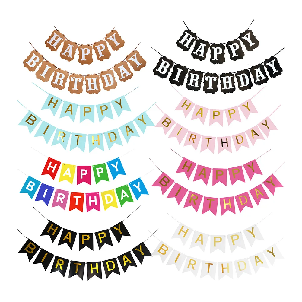 16*20cm Paper Hanging Happy Birthday Banner Happy Birthday Party Pull Flag Banner Decoration
