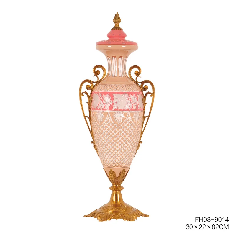 Розовые стеклянные кусочки из латуни золотого цвета с дизайнерской вазой с губами для гостиной, украшение для дома