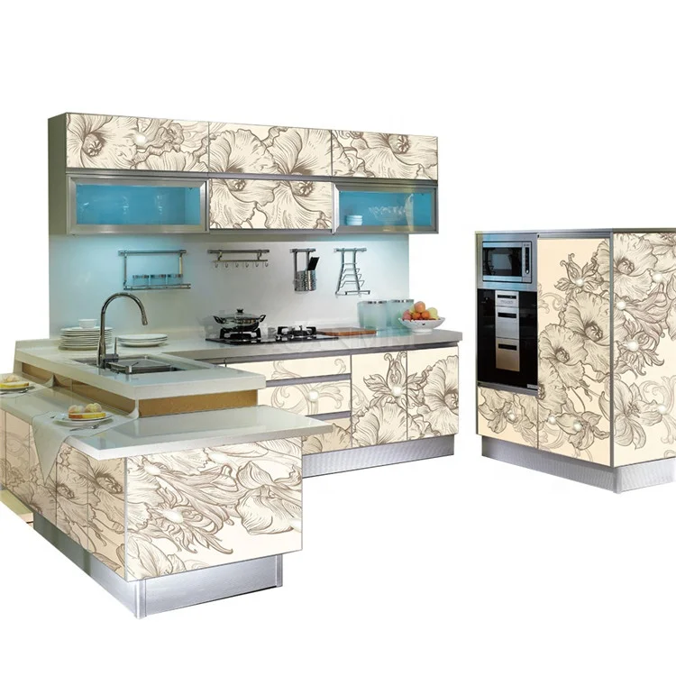 Hanging storage wood kitchen cabinet design affordable outdoor luxury 3D kitchen cabinet