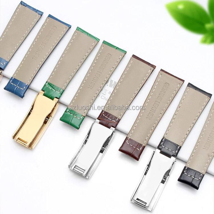 Luxury 20mm Black Green Brown Blue Double Cowhide Leather Watch Strap For Ro-lex Watch Bands Daytona With Deployment Clasp