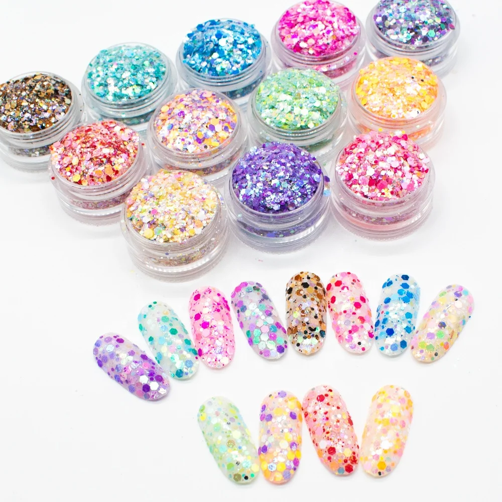 Hot Sale PET Christmas Decorations Hexagonal Free Glitter Powder Special Shape Wholesale Fine Colorful Eyes Sequin Pigment