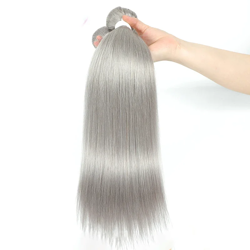 Brazilian Hair Weave Bundles Silver Grey Color Hair Bundles Straight 100% Human Hair Extension Remy Pre-Colored Weave