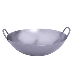 China Restaurant Double Ear Chef Fry Wok Gas Cooker Traditional Pot With Binaural Iron Non Coating