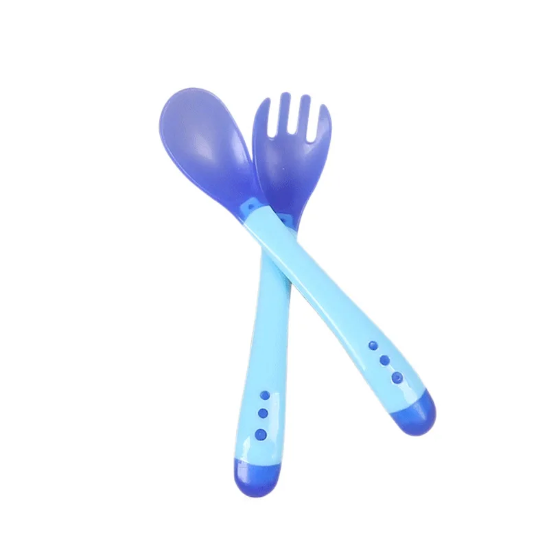 Temperature Color Changing Plastic Spoons Fork Soft Head Baby Feeding Soup Spoon Temperature Sensor Spoon For Babies