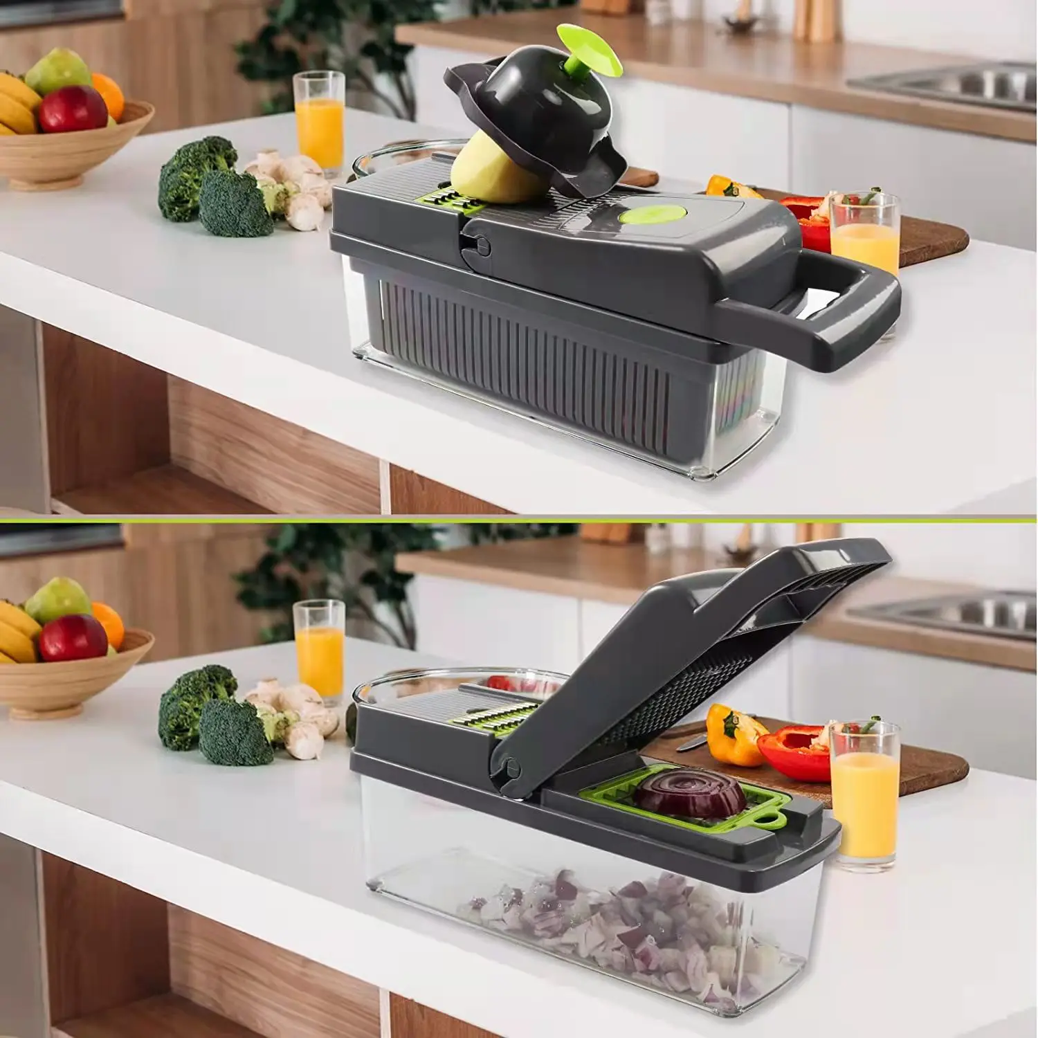 Factory wholesale Kitchen Accessories 14 in 1 Food Cutter Veggie Onion Chopper Mandoline Slicer Multifunctional Vegetable Cutter