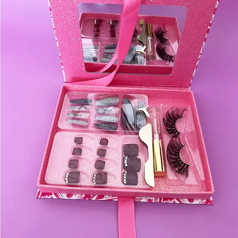 False nail set with lashes and toenails press on nails custom design artificial nails