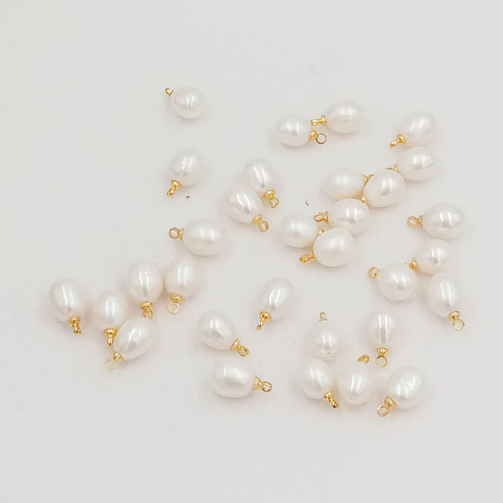 8-11  mm Rice nature freshwater pearl with hanger, DIY high luster PEARL with full hole drilled or half hole drilled