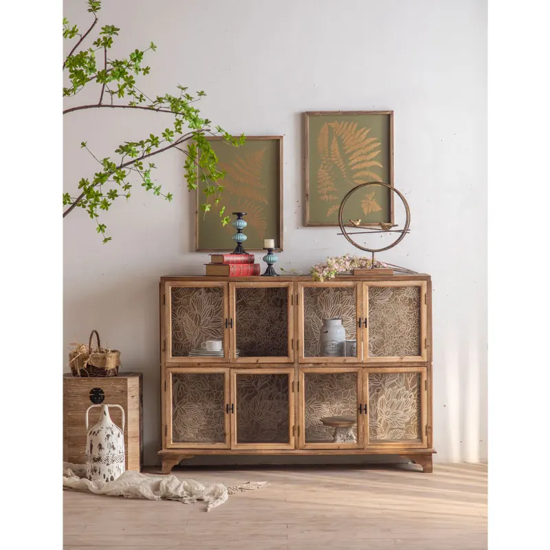 American Style Wood Vintage Retro Furniture Manufacturer Living Room Wooden Display Wine Cabinet