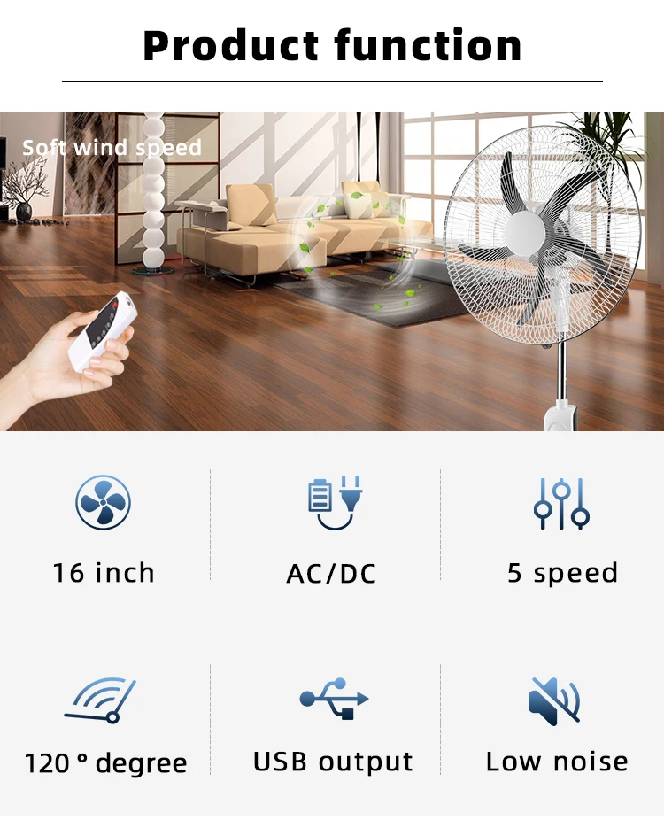 Rechargeable Electric 16 Inch Standing Solar Power Fan 12 V Air Circulation Cooler Pedestal  Home National Fan