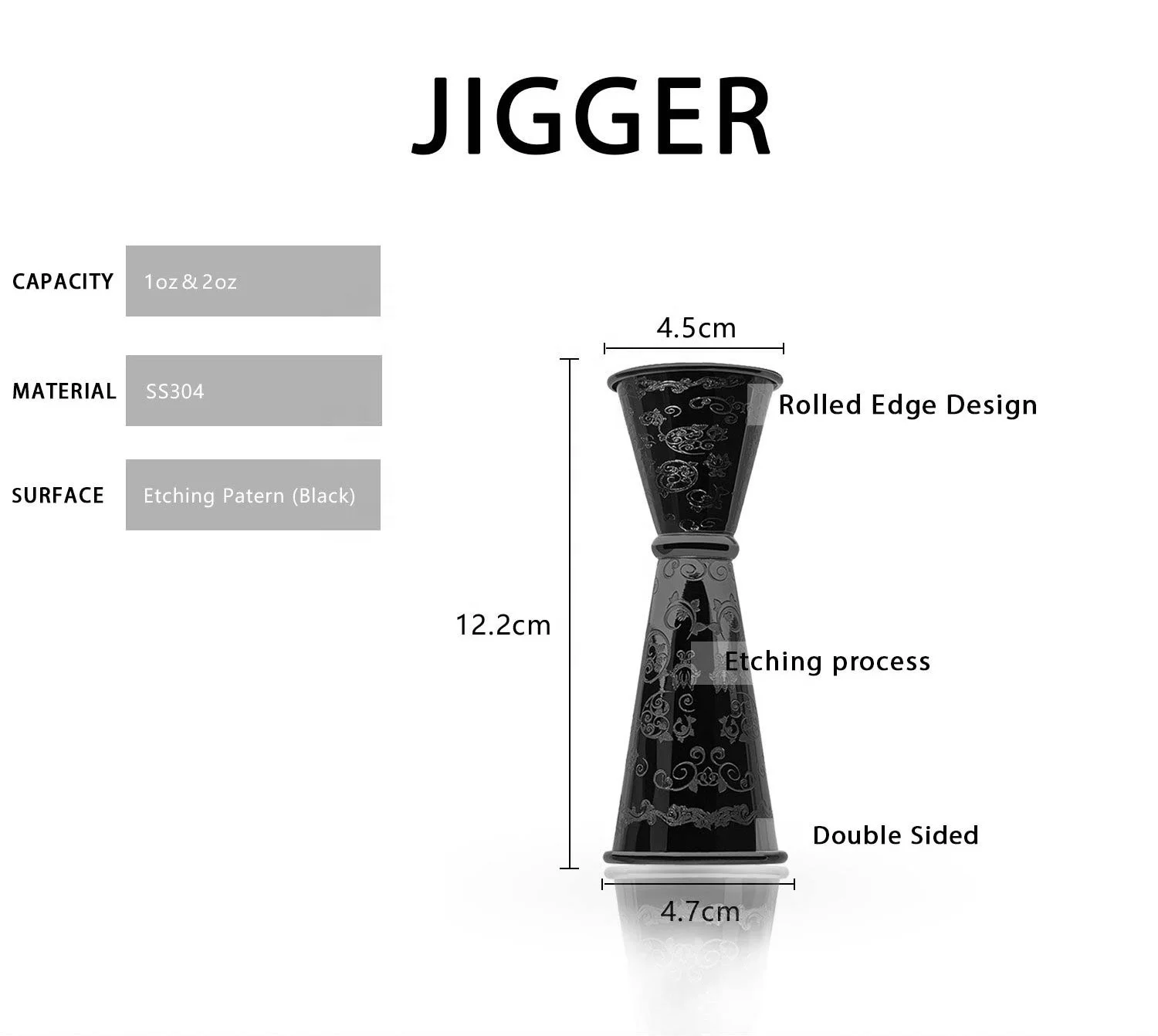 High Quality Etching Design Luxury Bartender Kit Stainless Steel Boston Cocktail Shaker Set