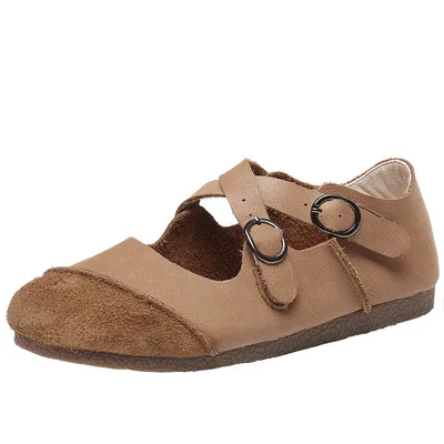 Литературные кожаные туфли ручной работы, женские универсальные туфли на плоской подошве, сказочные туфли с закрытым носком в стиле ретро sen