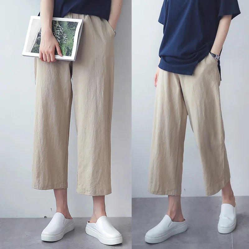 
2021 spring and summer cotton and linen wild wide leg linen thin casual OL professional women loose nine point pants women 