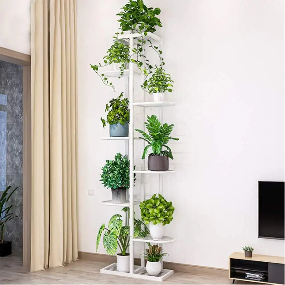 Metal White 8-Shelf Flower Stand Plant Display for Indoors and Outdoors