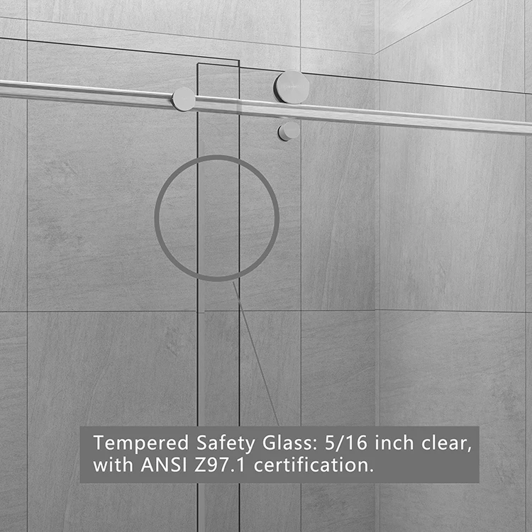 CKB Stainless Steel Chrome Brushed Nickel Tempered Glass Sliding Frameless Bathroom Shower Door