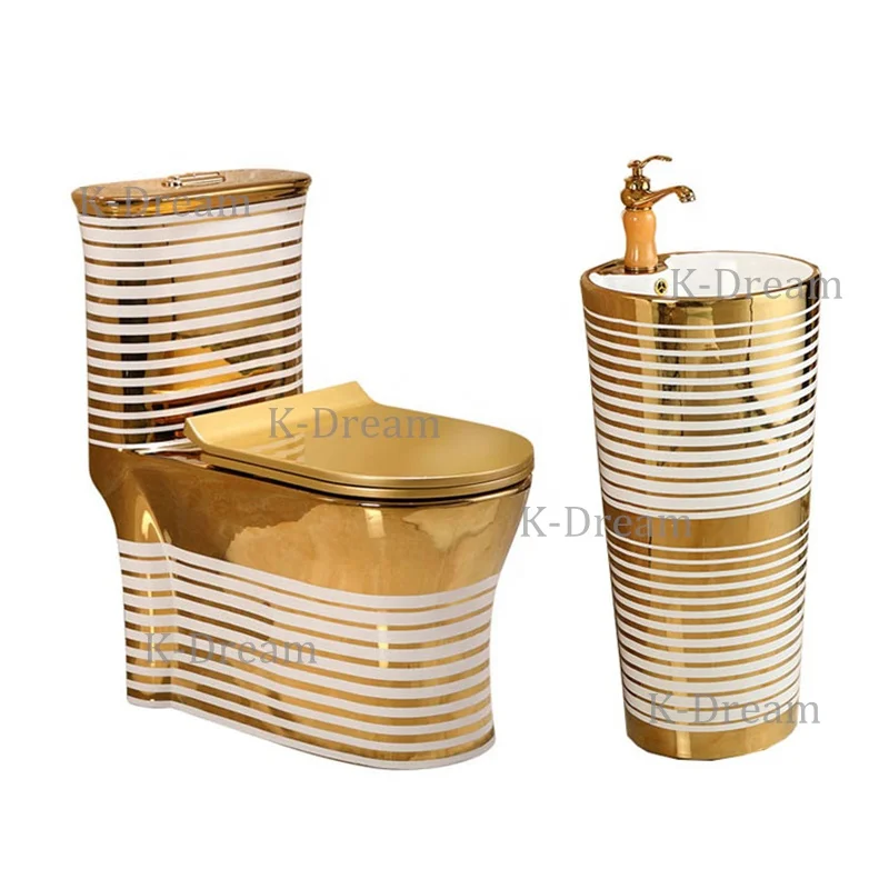 
New design KD-22GPA toilet sink gold,gold plated toilet bowl and pedestal basin set, gold wc toilet 