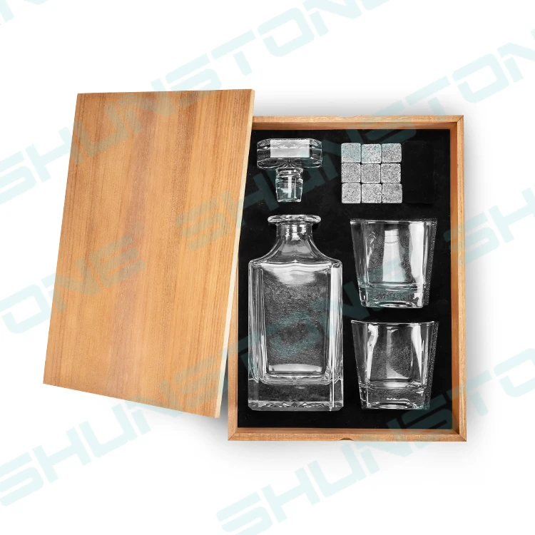 SHUNSTONE Square Whiskey Glass And Decanter Set With Rock Whiskey Chilling Stone Whiskey Glass Bottle Set