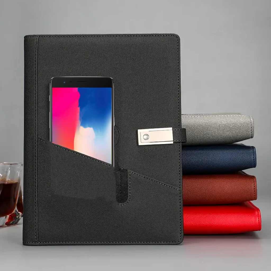 Hot Selling Custom Led Light Logo A5 Size 8000Mah Wireless Power Bank Diary Notebook With Usb