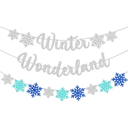 Glitter Snowflake Winter Wonderland BANNER Baby Shower Decor Frozen Christmas Themed Birthday Party Decorations Supplies