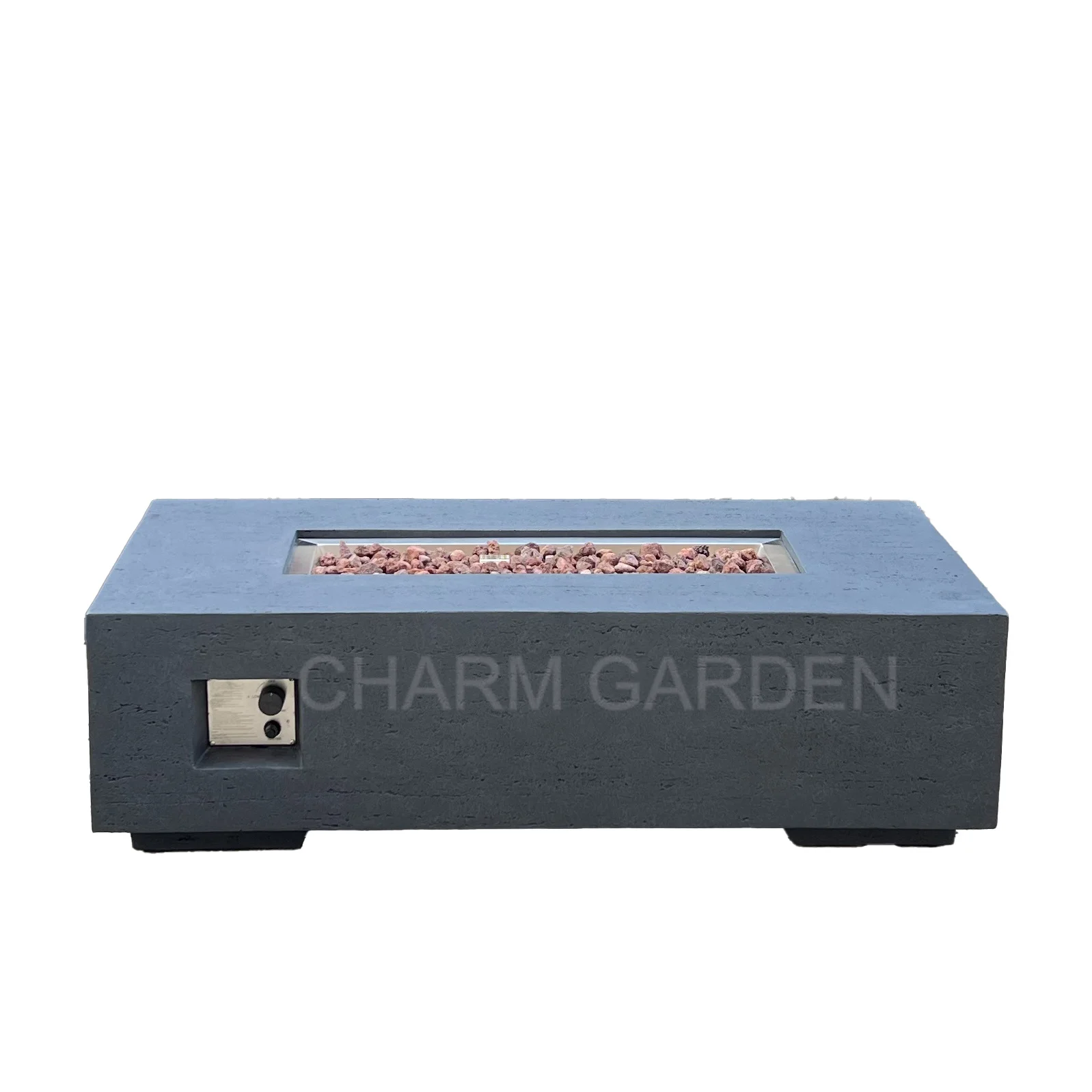 Outdoor  Luxury Furniture Concrete Rectangle Gas Smokeless Fire Pit Dark Grey
