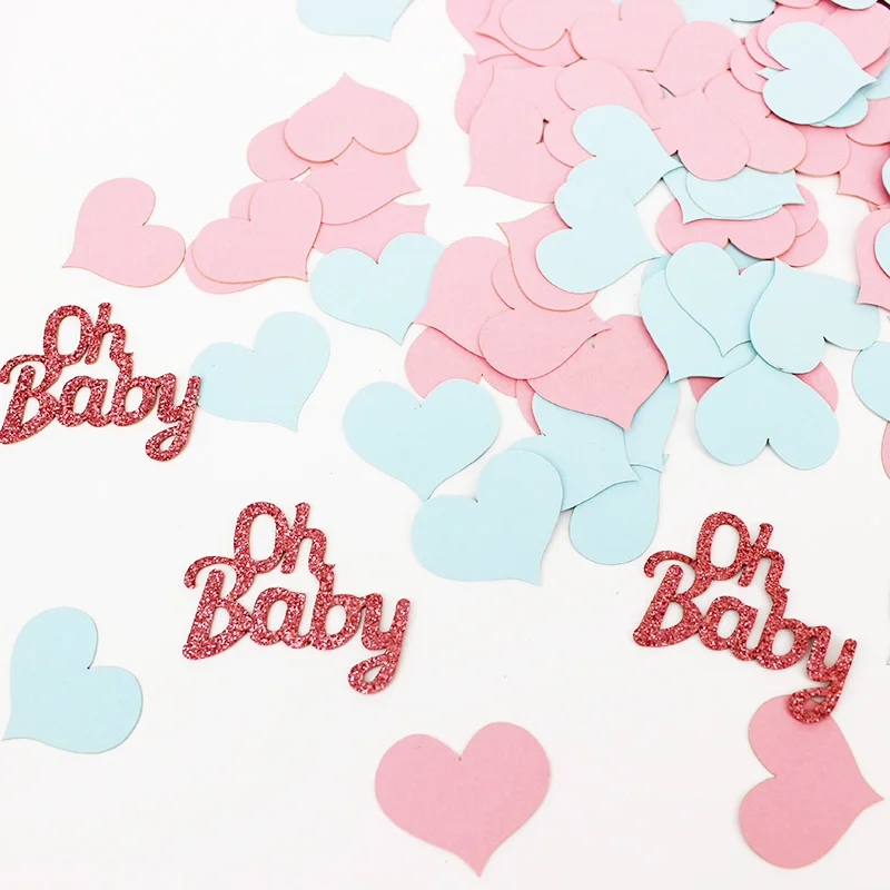 New Product Pink and Blue Heart Confetti Party Decorations Glitter Oh Baby Paper Letter Confetti for Baby Shower Birthday