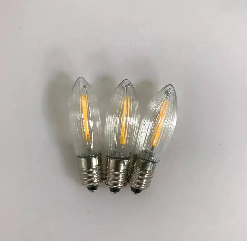 LED Filament Christmas Light Replacement Bulb 0.2W 8V-55V Miniature Candle Lamp C6 Striped Glass E10 Bridge Light Spare Bulbs