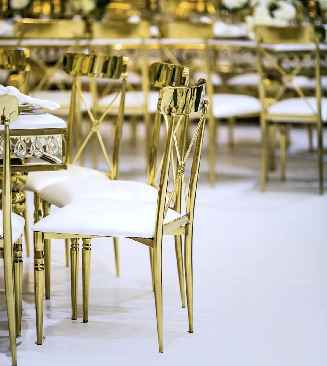 Wedding furniture gold stainless steel luxury wedding banquet chair sets