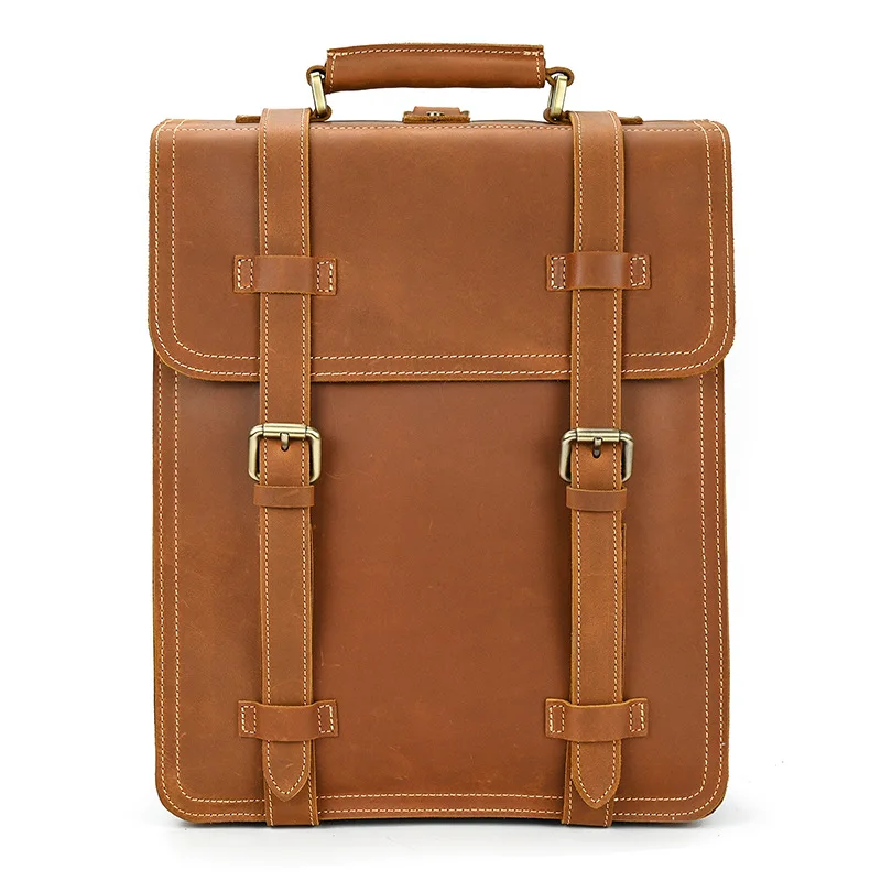 Custom Men Vintage Genuine Leather Travel Backpack Bag Retro Full Grain Pull Up Leather Laptop Backpack Daypack England Style