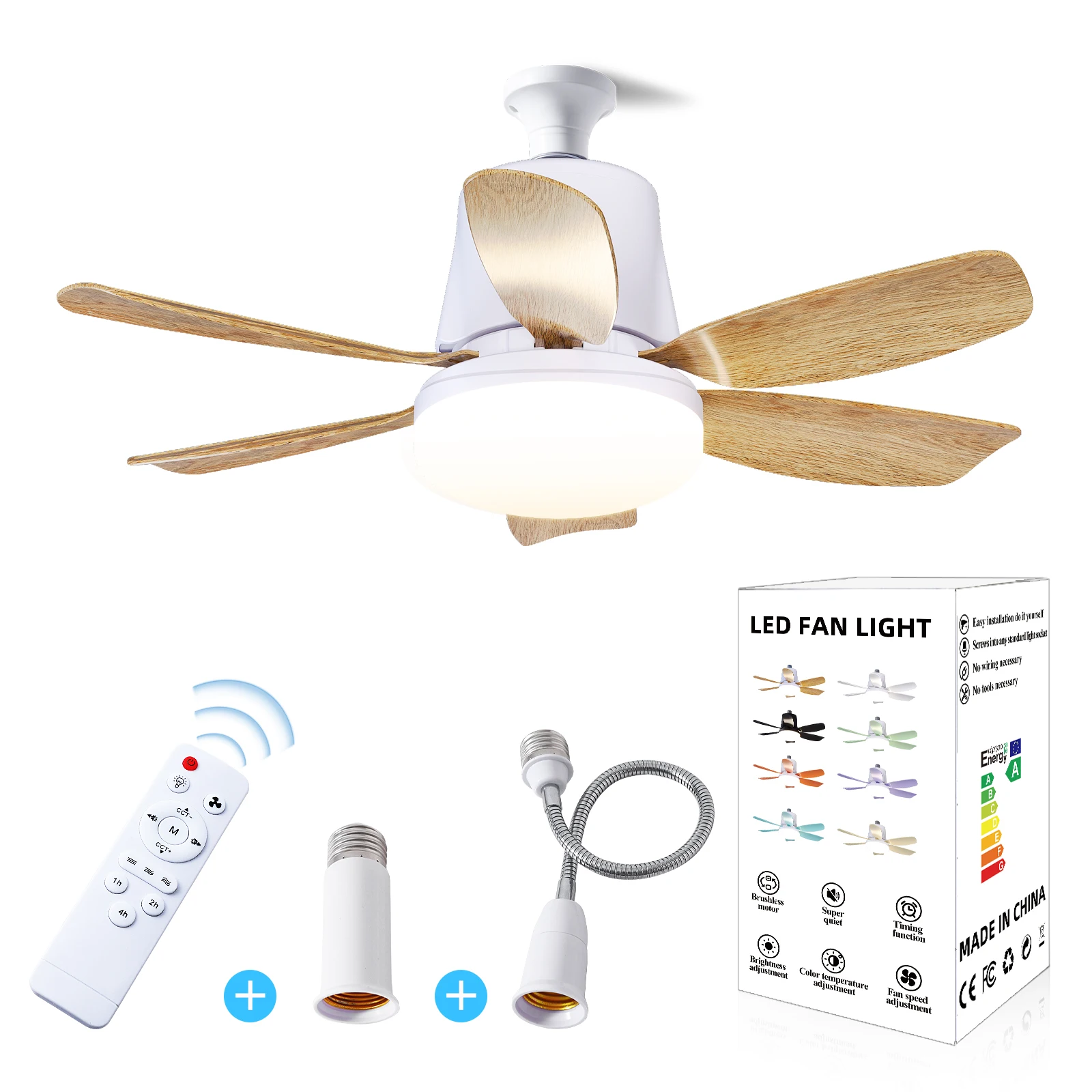 Emitting Home Decor Moving Head 360 Rotating Dimmable Remote Control Modern LED Ceiling Fan Smart Home Lights E27 Fan Light Bulb