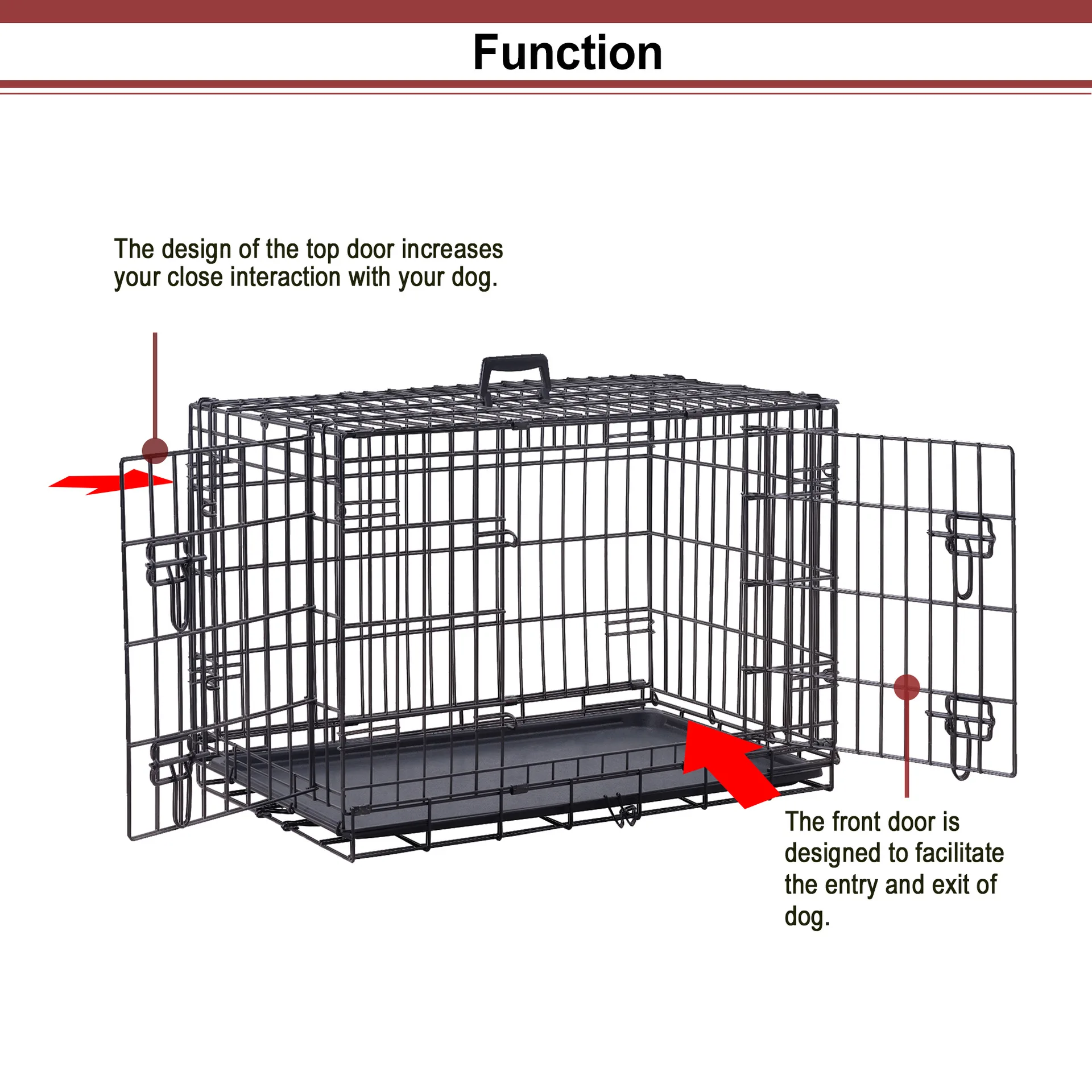 Foldable 2 Door Collapsible Puppy Dog Crate Cage Dog Kennel Folding Steel Crate Pet Cage Animal Cage