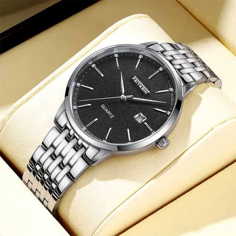 Feiyashi Business Calendar Display watches men top brand luxury stainless steel bracelet Quartz wrist watch Fashion wholesale