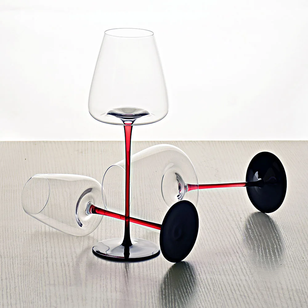 Burgundy wine glass with black bottom potted household Nordic light luxury crystal glass grape goblet manufacturers wholesale