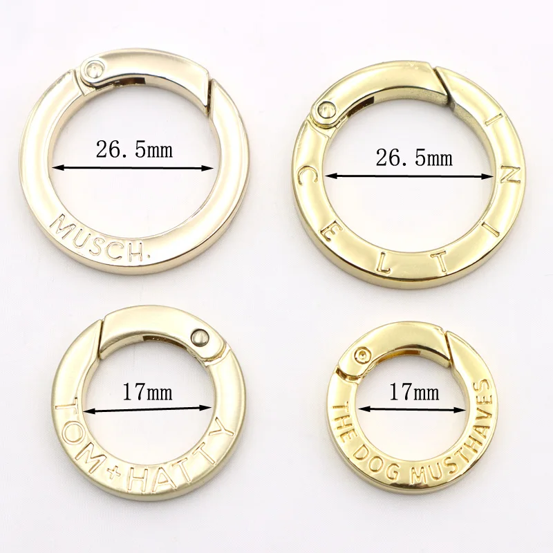 Gold Custom Logo Zinc Alloy Bag Ring Push Ring Metal Snap Gate O Ring 25mm Round Spring Clasp for Decoration