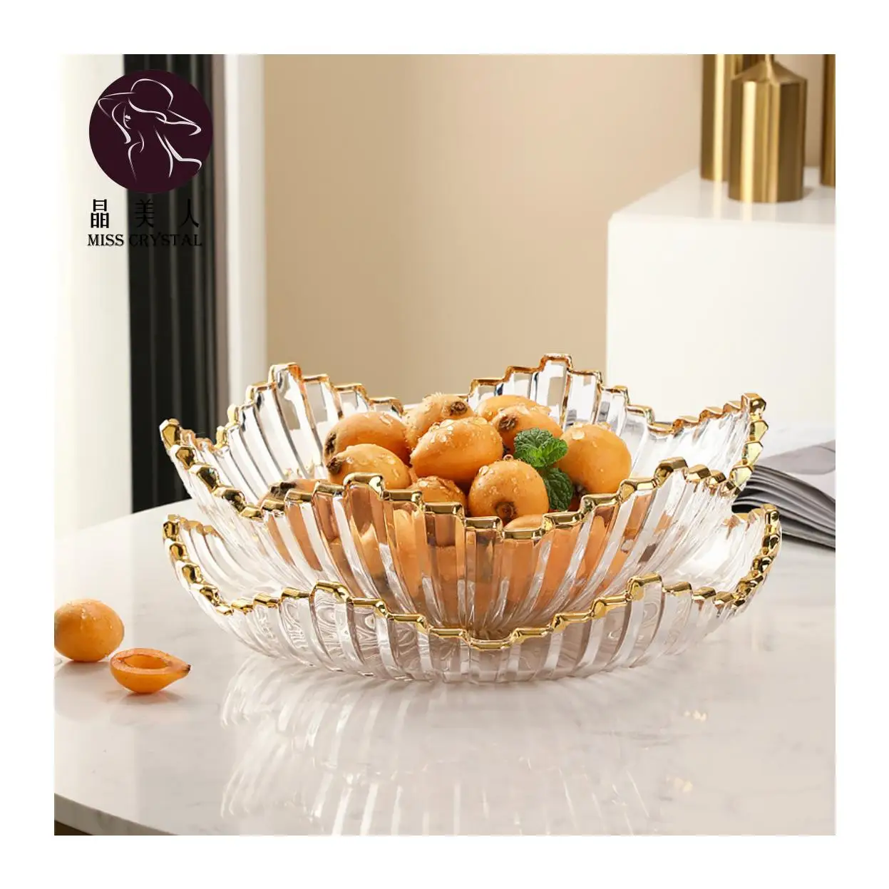 Nordic Golden Fruit Plate Living Room Ornament Tray Glass Candy Bowl