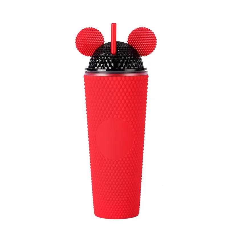 New Style Custom 24oz Double Wall Acrylic Diamond Twinkles Studded Mickey Plastic Cups with Dome Lid And Straw For Gift