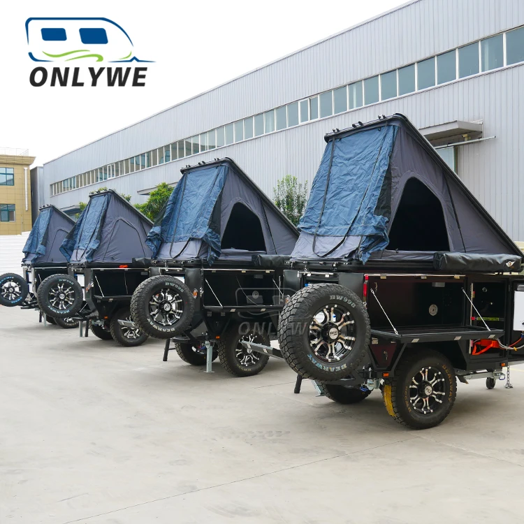ONLYWE Mini Off Road Slide Out Kitchen Camper Tent Trailer Australian Standard Mobile Folding Camping Caravan Travel Trailer