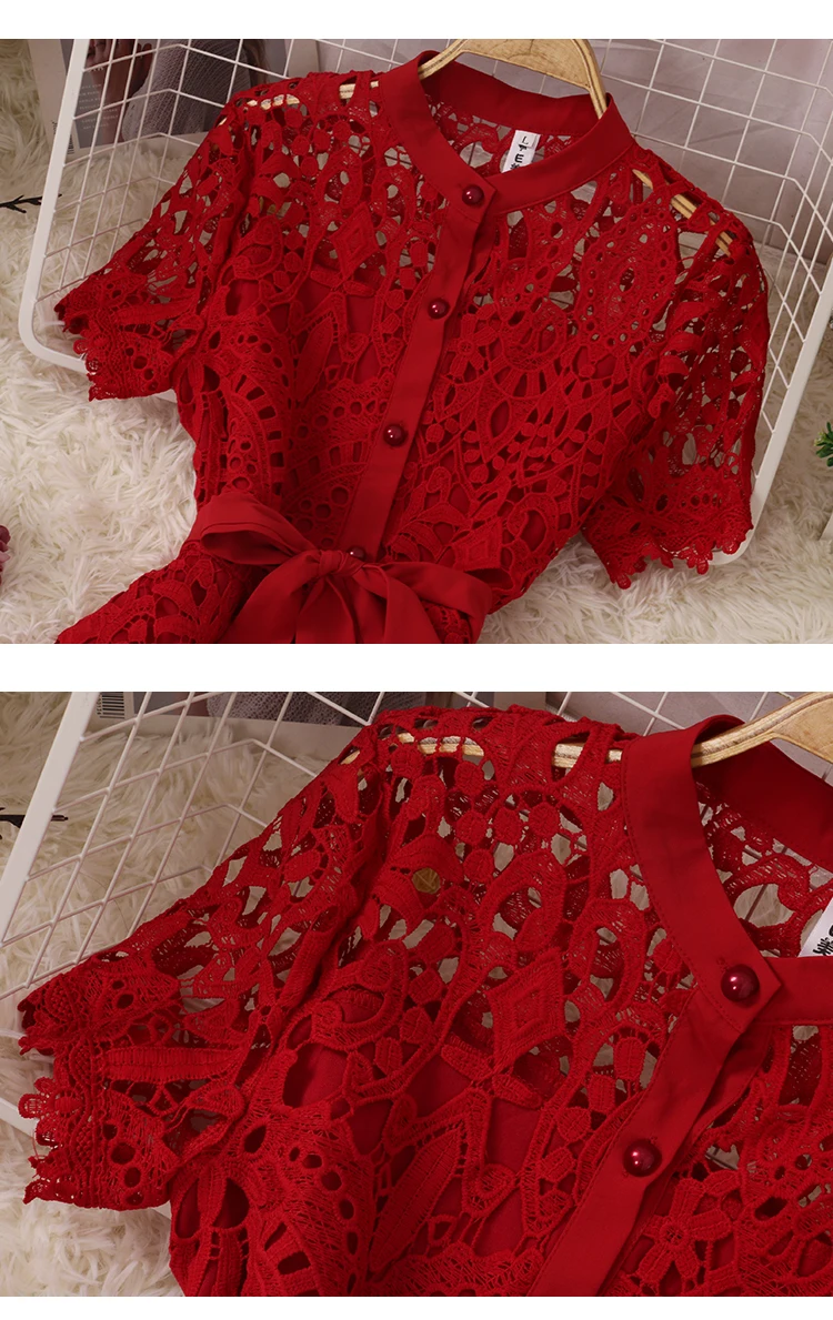 LY159  New Korean Chic Solid Color O Neck Hollow Out Midi Dress Women Sweet Dresses Clothing Wholesale 9