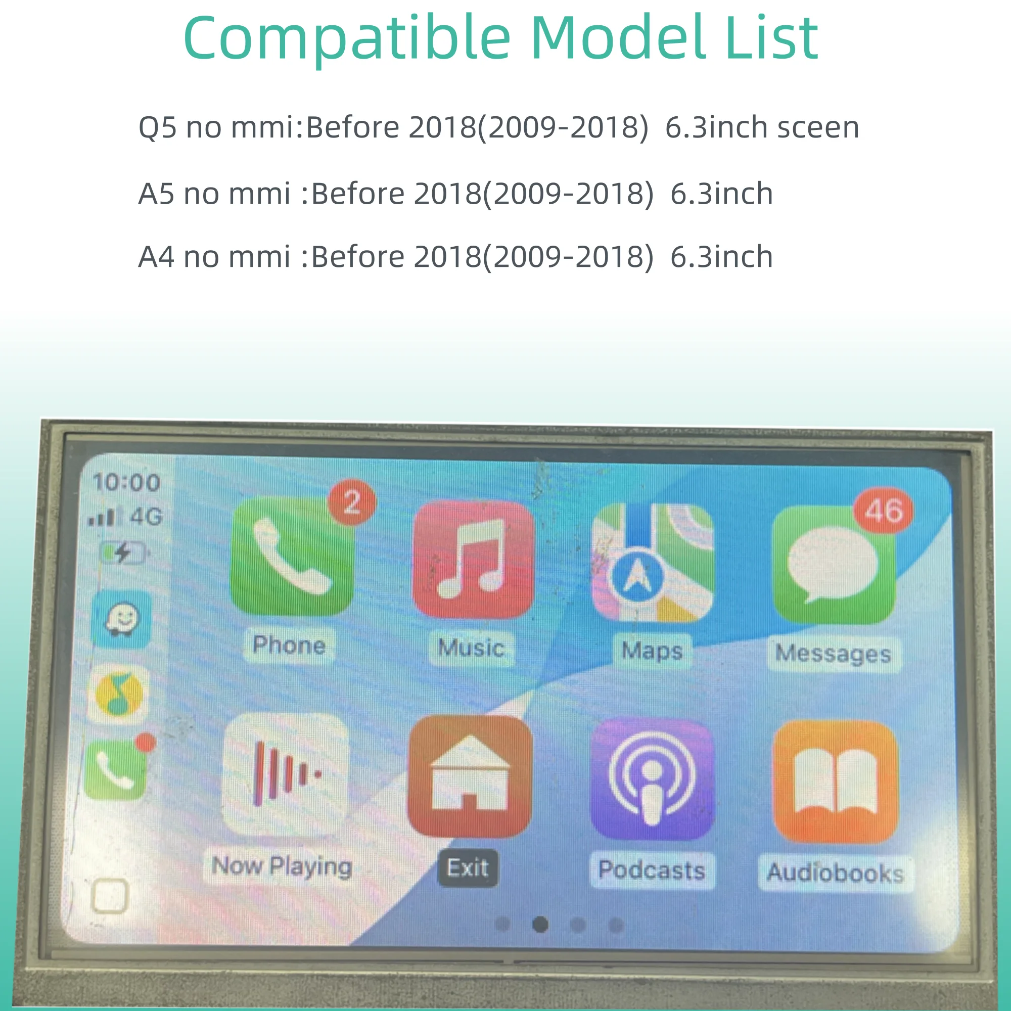 Wireless Q5L Decoder for Audi Q5/A4/A5 6.3 Inch Low Configuration Prev 2018 System:2GMMI  with Carplay/Android Auto/AirPlay etc.