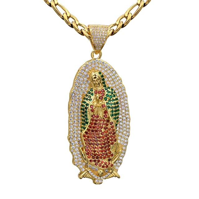 Trendy Golden Silver Hiphop Chains religious Virgin Mary pendant necklaces Jewelry Fashion Maria Pendants Necklace