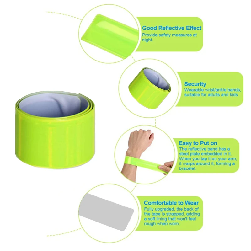 High Visibility Reflective Bracelet Armband Reflective Slap Snap for Cycling, Running, Adults, Children