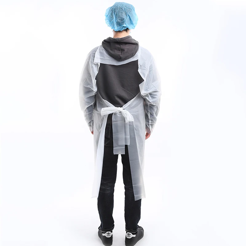 Isolation Gowns Disposable with Thumb Loops Waterproof CPE Blue Odorless PPE Gowns Unisex Adult Labs