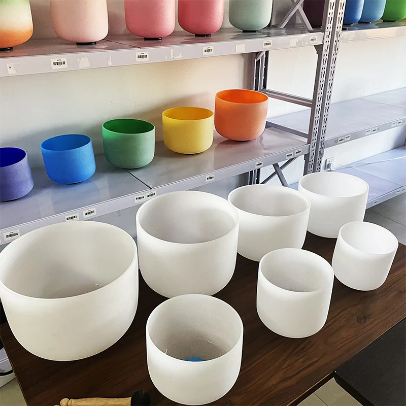SIHE  Factory Directly Sale Quartz Bowl 7 Chakra Rainbow Design Frosted Crystal Singing Bowl Bol Chantant En Cristal