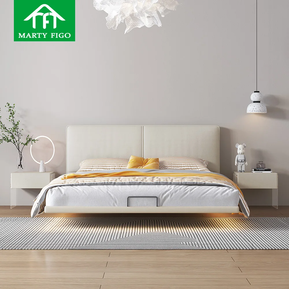 Customize mattress bed base foundation with light wood platform hardwood fabric padding headboard wooden upholstered bed frames