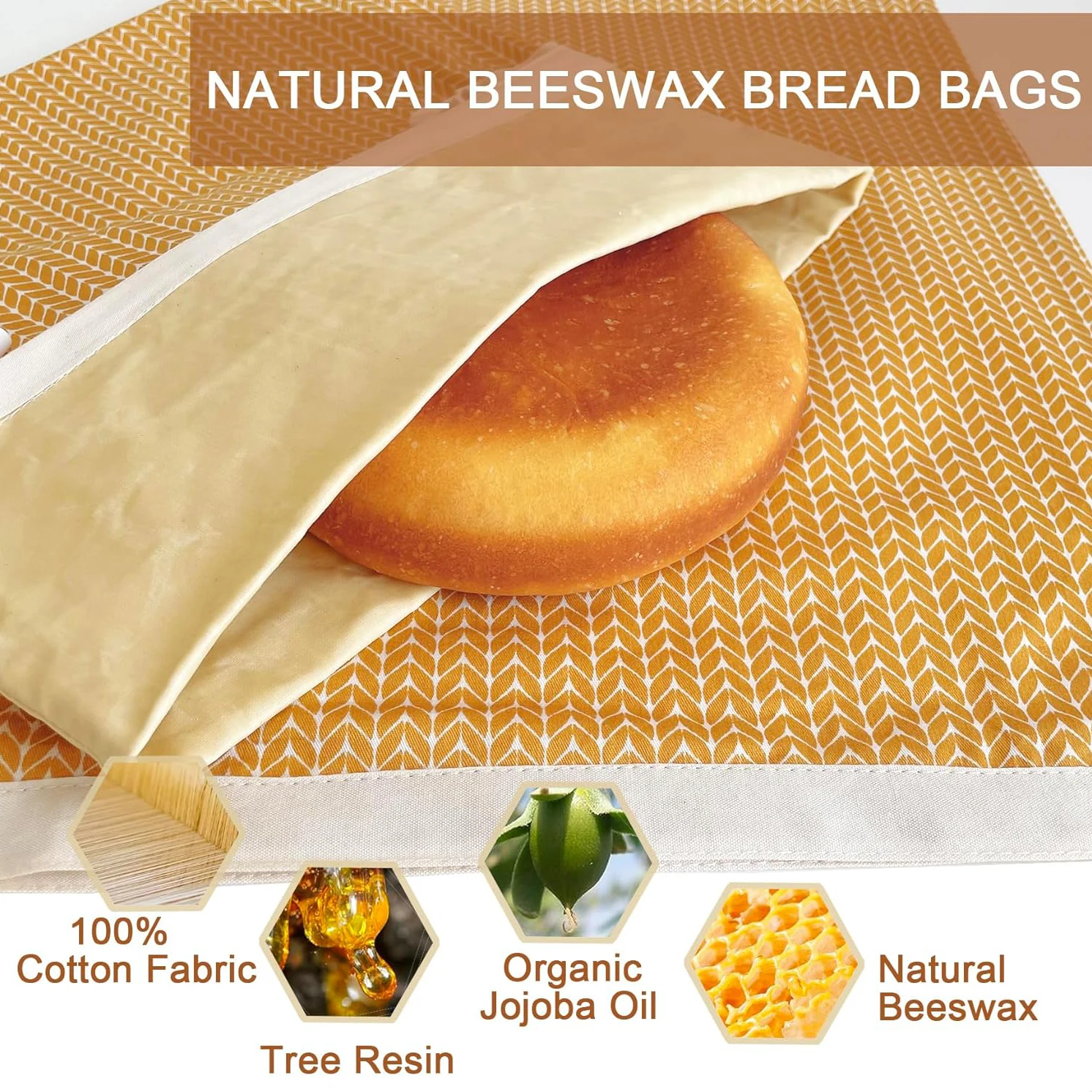 Homemade Bread With Cotton Bowl Cover Freezer Storage Bag Beeswax Bread Bag to Keep Fresh