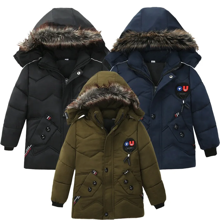 warm wholesale winter kids children baby boys fur jackets long  coats clothes