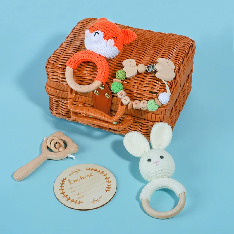 Wholesale 5Pcs Crochet Animal Rattle Baby Gift Set Teether Rattle Toy Set baby sets newborn gift