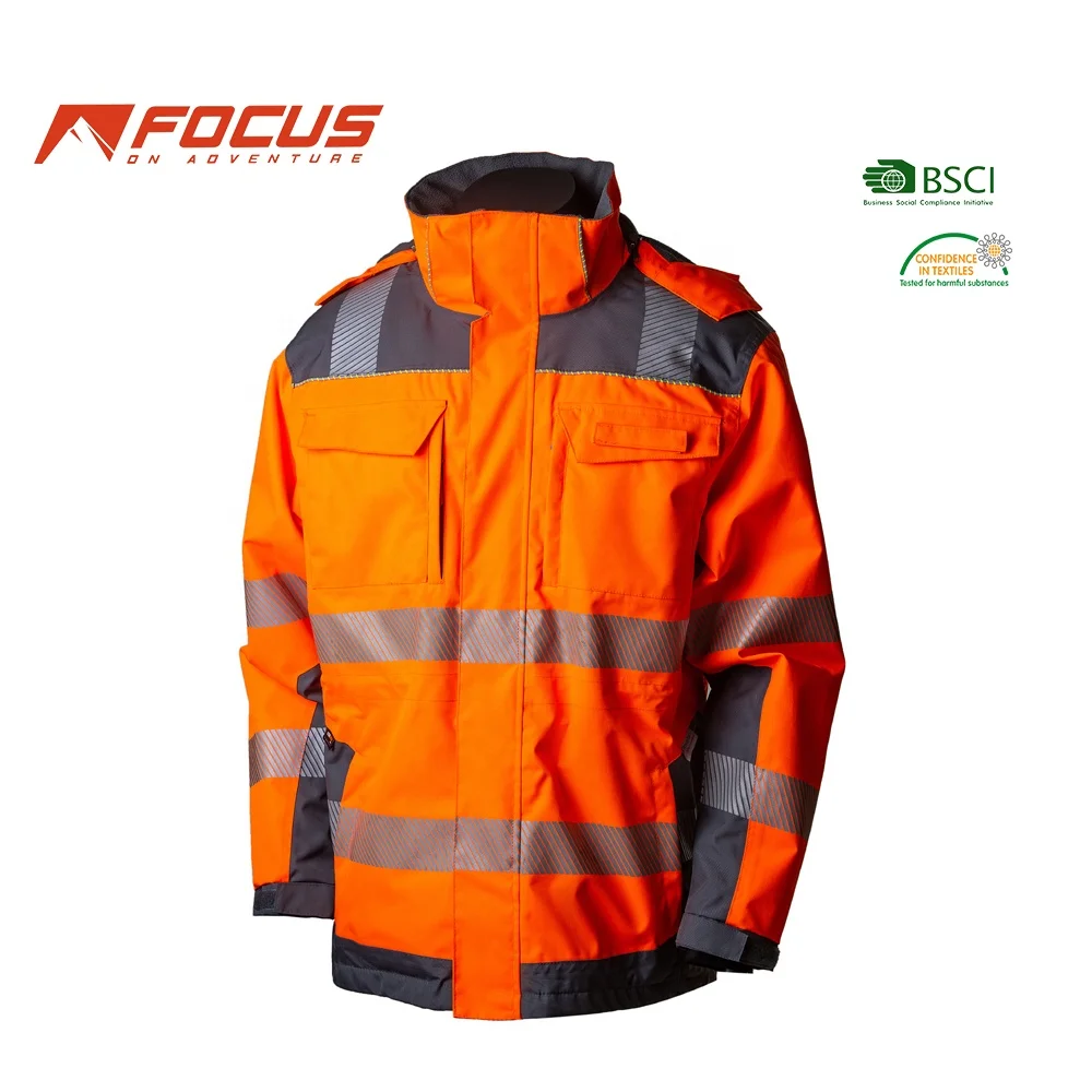 Mens Hi Vis Reflective Fluorescent Orange Safety Workwear Jacket FR 2 in 1 Hi-viz Safety Jacket