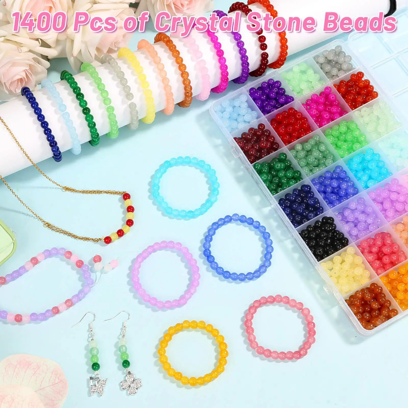 Hot Sale DIY Accessories 6mm Crystal Glass Jelly Double Beads Loose Seed Beads Ball Pattern Jewelry Making Made Silicone Stone